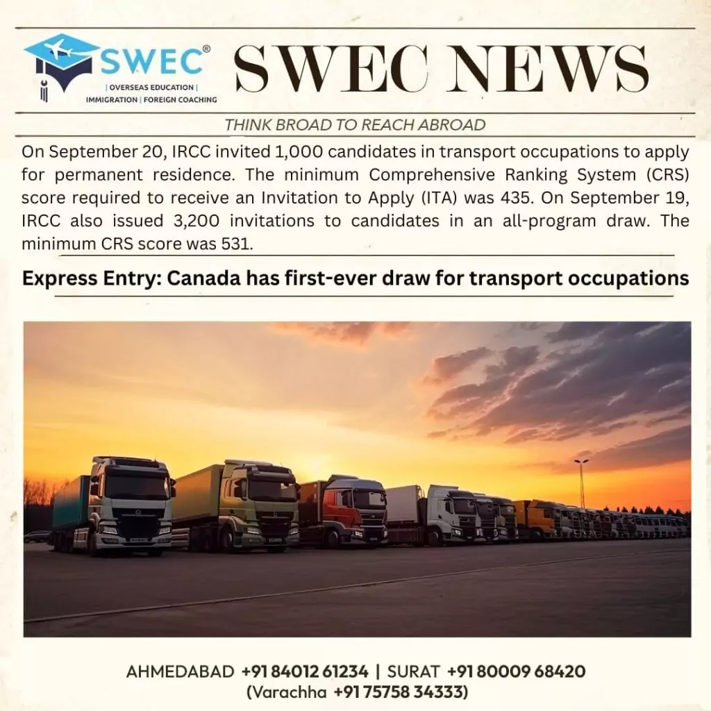 Canada has first ever draw for transport occupations